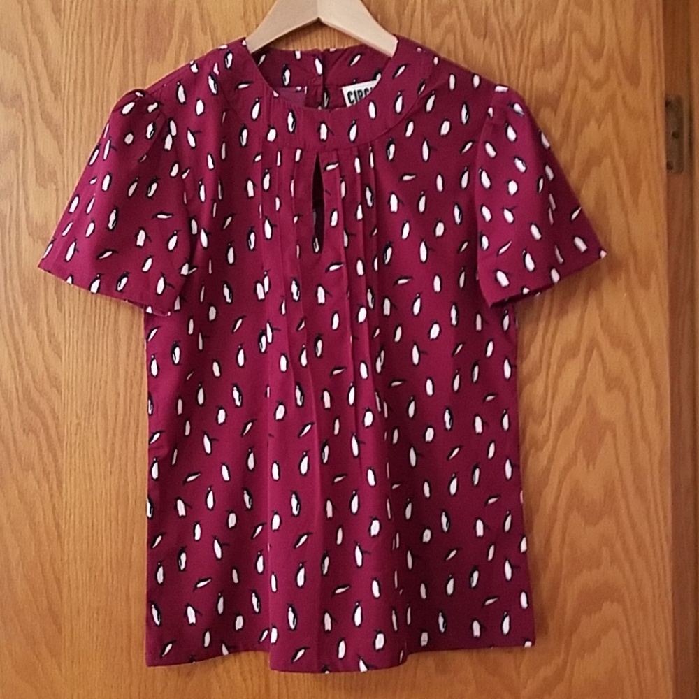 Penguin Print Burgundy Blouse